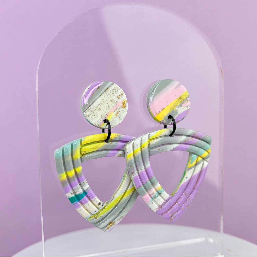 Colourful Marble Pattern Dangle Hoop Earrings Handmade Polymer Clay